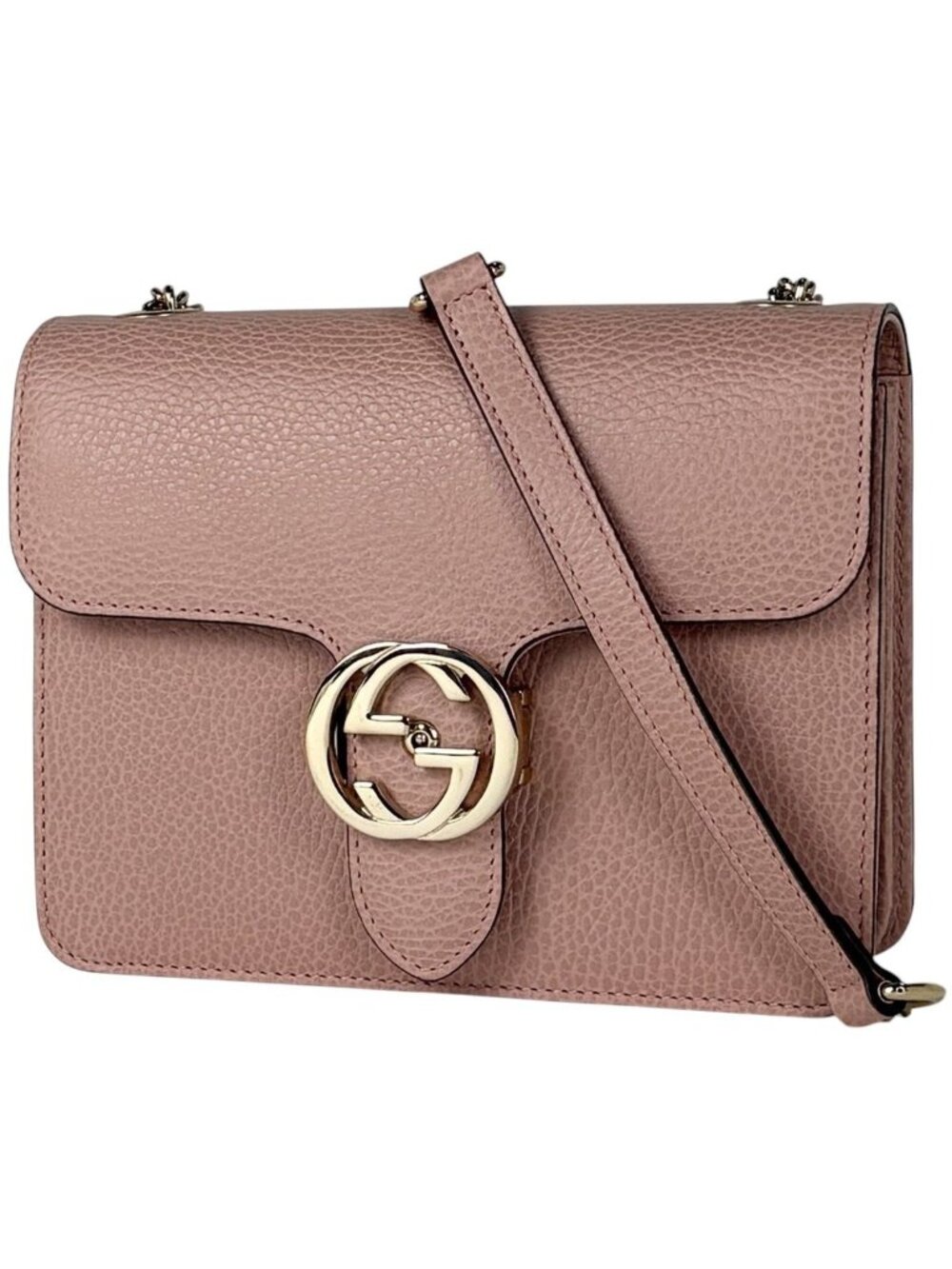 Gucci Interlocking G Chain Shoulder Bag Leather Pink